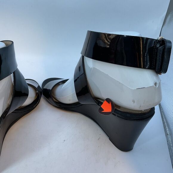 AGL LADIES SHOES 37 1/2 black patent strappy capsule heels sandals minimalist - Picture 4 of 13
